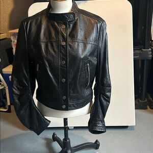 BCBG MAXAZRIA Black Leather Biker Jacket - Women's Size M